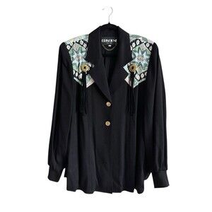 Vintage 80s/90s CRISCIONE Black Wester Aztec Tone Blouse Shirt Jacket Black L